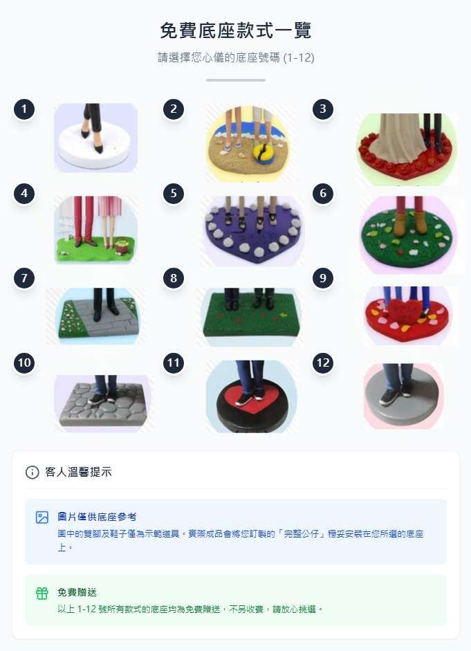 十二款免費人像公仔底座選擇及完整公仔安裝提示