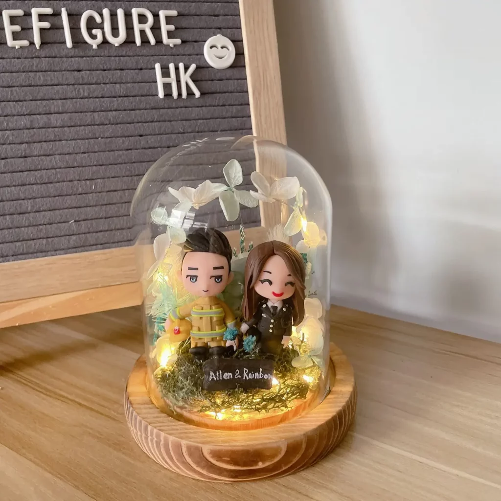 情侶公仔 消防公仔 永生花 玻璃燈罩 Q版公仔