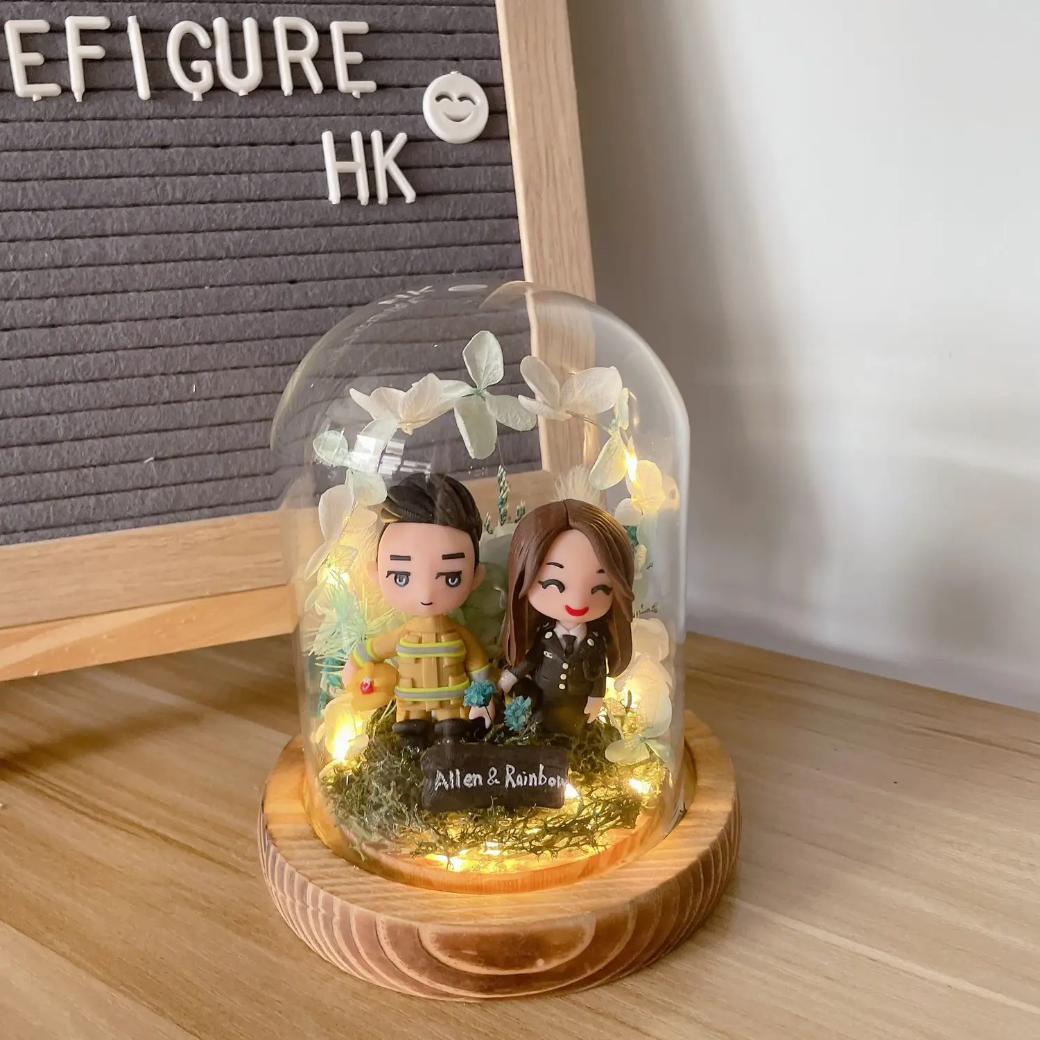 情侶公仔 消防公仔 永生花 玻璃燈罩 Q版公仔