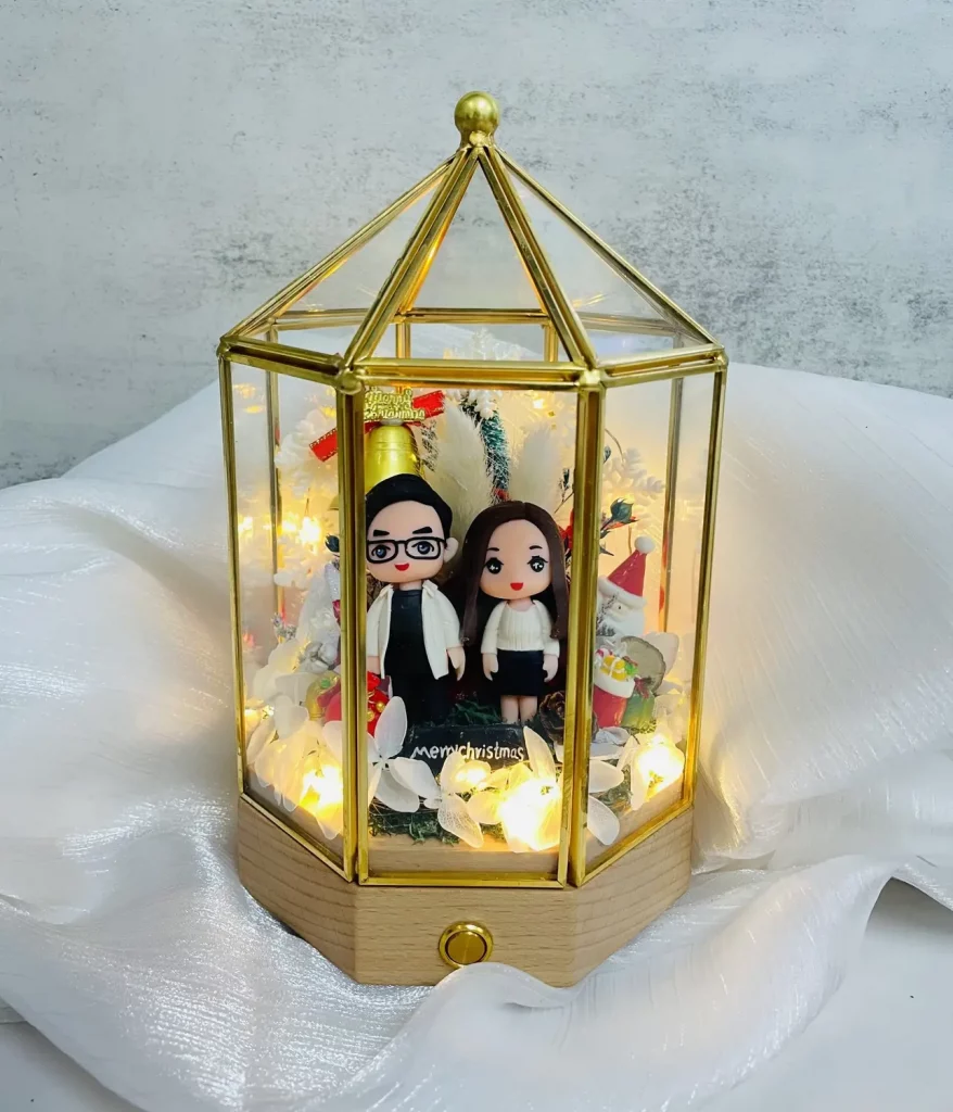 情侶公仔 聖誕 Christmas 玻璃燈罩 Q版公仔