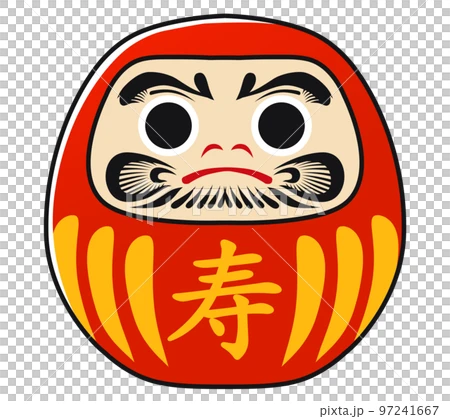 一個紅色不倒翁公仔，臉部有黑色眉毛、眼睛和鬍鬚，腹部印有黃色「壽」字，是送給長輩的祝福與好運禮物。