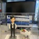 一款為香港警務人員訂製的晉升人像公仔，主角為一名身穿戰術背心的警官，旁邊配有一個帶愛情鳥的魚缸配件裝飾，背景為警署照片。